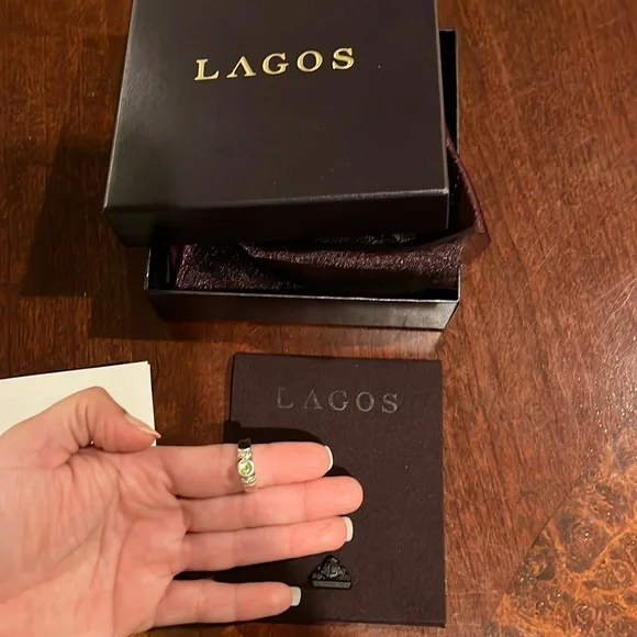 Lagos Caviar 18k gold silver peridot ring sz 7 jewelry bag box - Picture 1 of 5